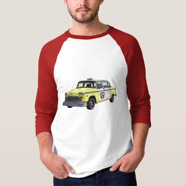 Chequered Cab Taxi Classic Car Illustration T-Shirt (Front)