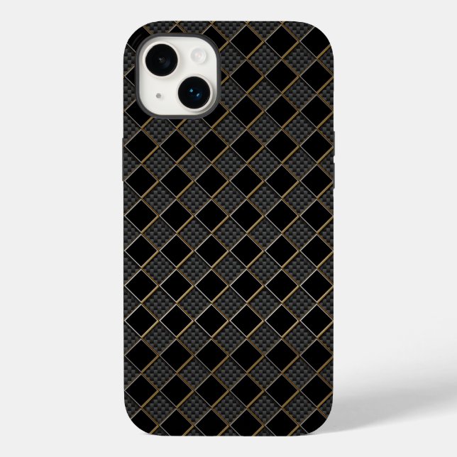 Chequered Carbon Fibre Golden Rim Automotive Case-Mate iPhone Case (Back)