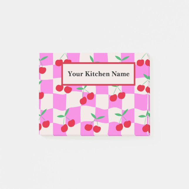 Chequered Cherries on Pink Checkerboards custom  Post-it Notes (Front)
