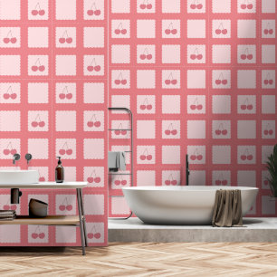 Chequered Cherry Pattern Retro Wallpaper