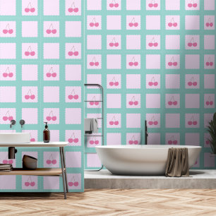 Chequered Cherry Pattern Retro Wallpaper