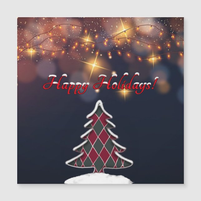 Chequered Christmas Tree Magnetic Card (Front)