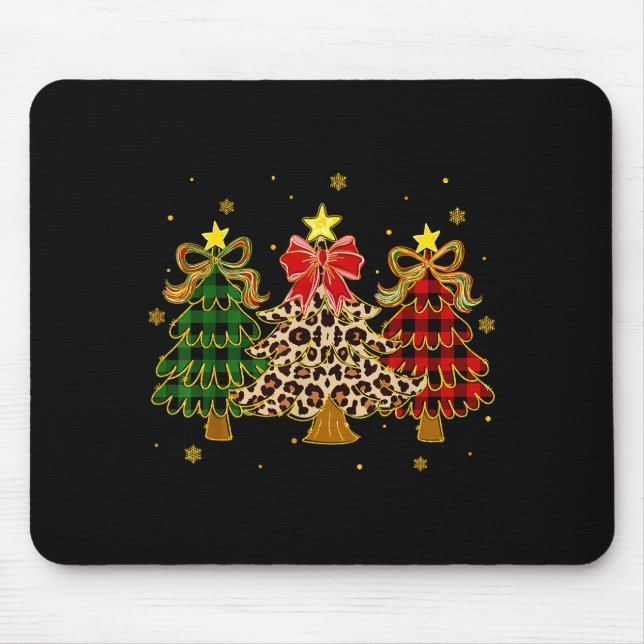 Chequered Christmas Trees Red Green Plaid Leopard  Mouse Pad (Front)