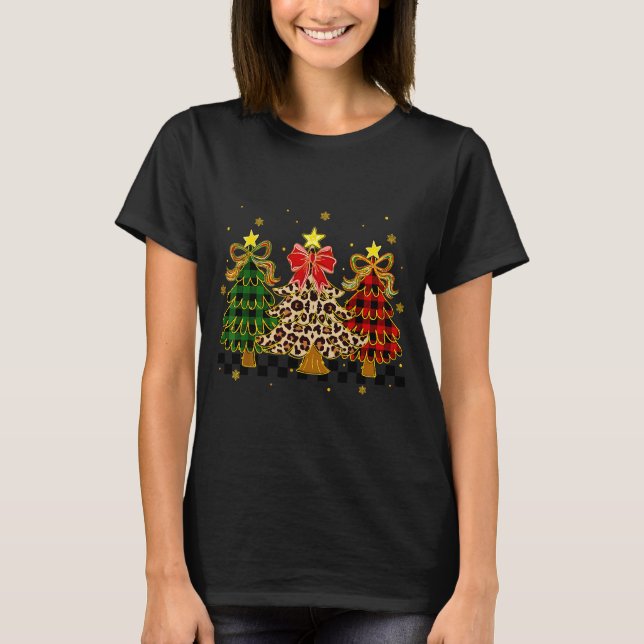 Chequered Christmas Trees Red Green Plaid Leopard  T-Shirt (Front)