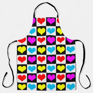 Chequered Colourful Hearts Pattern  Apron