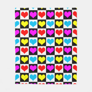 Chequered Colourful Hearts Pattern  Fleece Blanket