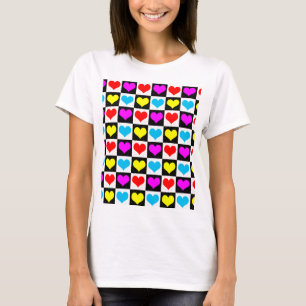 Chequered Colourful Hearts Pattern T-Shirt