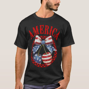 Chequered Coquette America Cherries Cherry Bow 4th T-Shirt