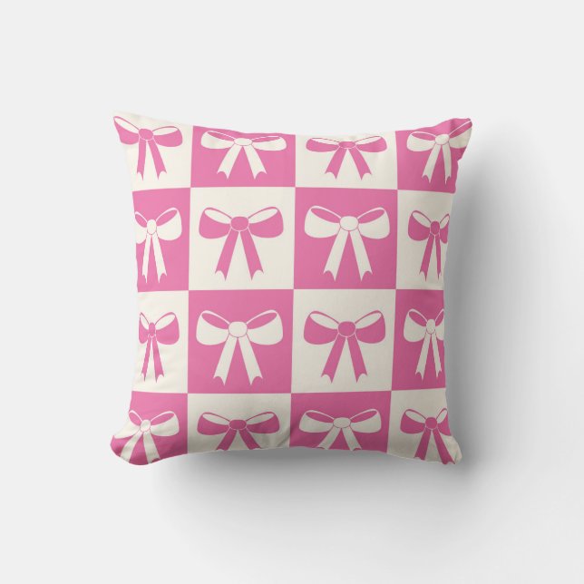 Chequered Coquette Girly Pink Bows Nursery   Cushion (Front)