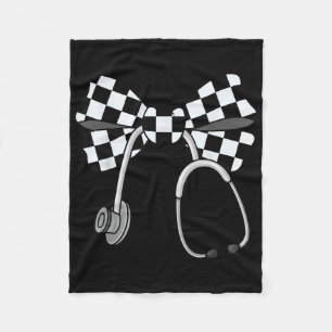 Chequered Coquette Nurse Stethoscope Bow Chequered Fleece Blanket
