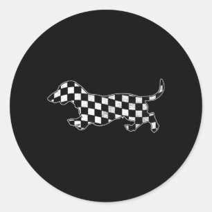 Chequered Dachshund Retro Puppy Race Wiener Dog Classic Round Sticker