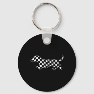 Chequered Dachshund Retro Puppy Race Wiener Dog Key Ring