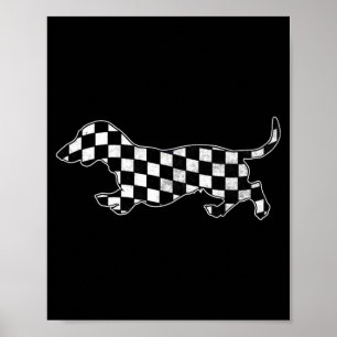 Chequered Dachshund Retro Puppy Race Wiener Dog Poster