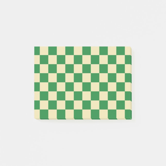 Chequered Dark Green and Beige Post-it Notes (Front)