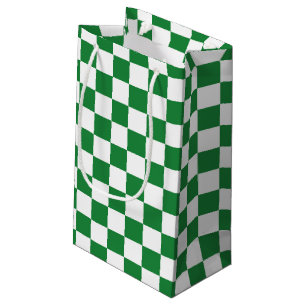 Chequered Dark Green and White Small Gift Bag