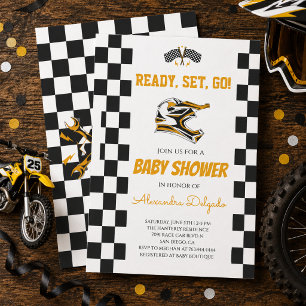 Chequered Dirt Bike Motocross Baby Shower Invitation