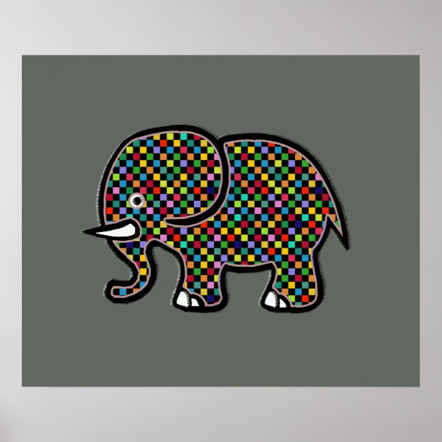 chequered elephant print for walls (Front)