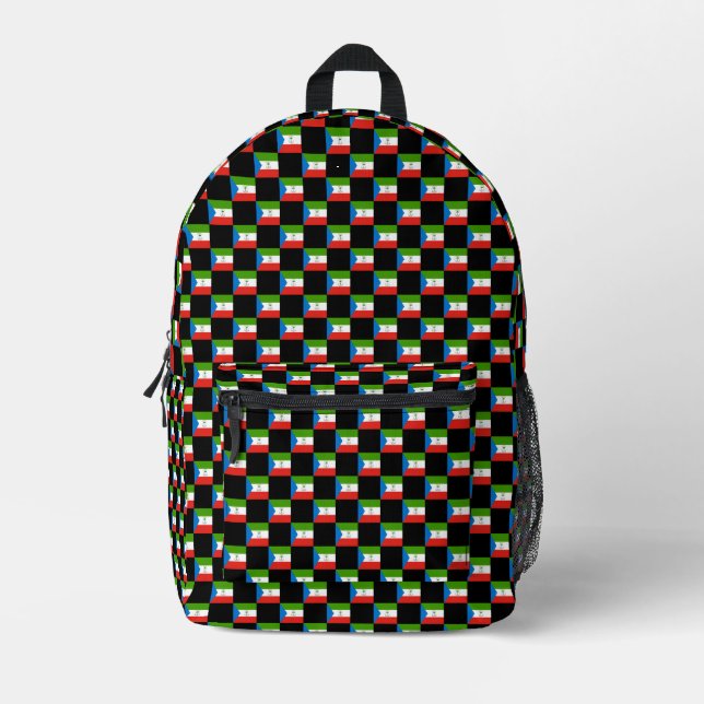 Chequered Equatorial Guinea Flag Pattern  Printed Backpack (Front)