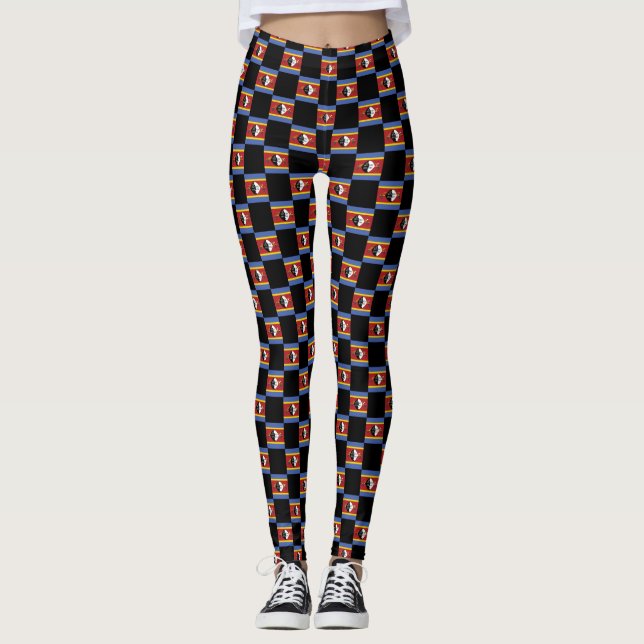 Chequered Eswatini Flag Pattern  Leggings (Front)