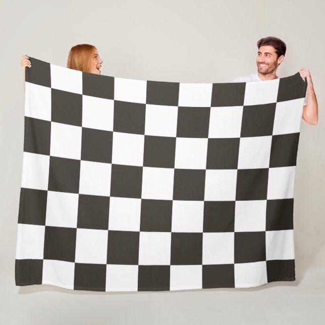 Chequered Flag (Black and White) (Chequered Patter Fleece Blanket (In Situ)