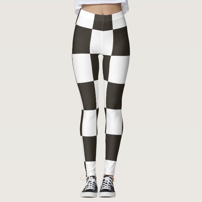 Chequered Flag (Black and White) (Chequered Patter Leggings (Front)