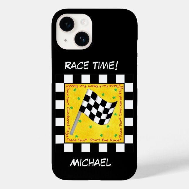 Chequered Flag Black White Racing Name Personalise Case-Mate iPhone Case (Back)