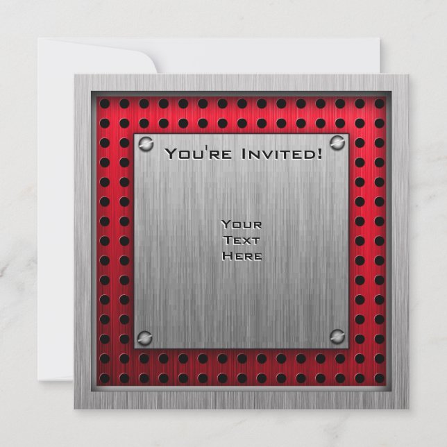 Chequered Flag; brushed aluminium look Invitation (Front)