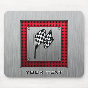 Chequered Flag; brushed aluminium look Mouse Pad