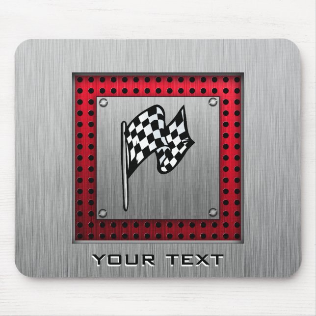 Chequered Flag; brushed aluminium look Mouse Pad (Front)