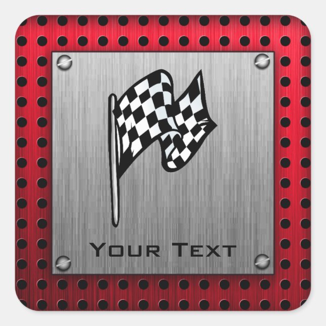 Chequered Flag; brushed aluminium look Square Sticker (Front)