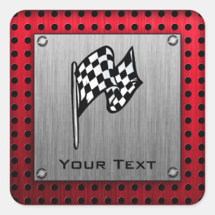 Chequered Flag; brushed aluminium look Square Sticker