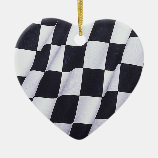 Chequered flag ceramic tree decoration (Front)