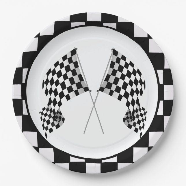 Chequered Flag Design Paper Party Plate (Front)