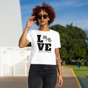 Chequered Flag Love Racing Black & White Design T- T-Shirt