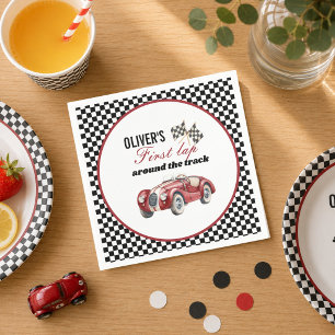 Chequered Flag Race Car First Lap Baby Boy Napkin