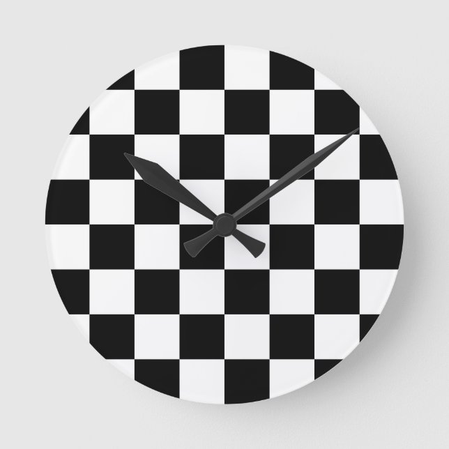 Chequered Flag Racing Chess Checkers Chessboard Round Clock (Front)
