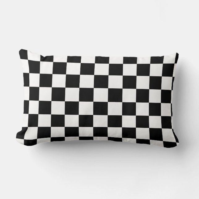Chequered Flag Stylish Black And White Pattern Lumbar Cushion (Front)