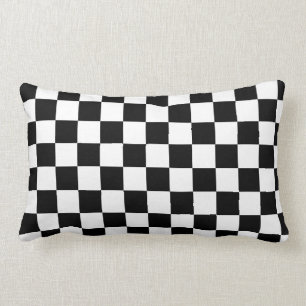 Chequered Flag Stylish Black And White Pattern Lumbar Cushion