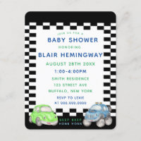 Chequered Flag Watercolor Cars Boy Baby Shower