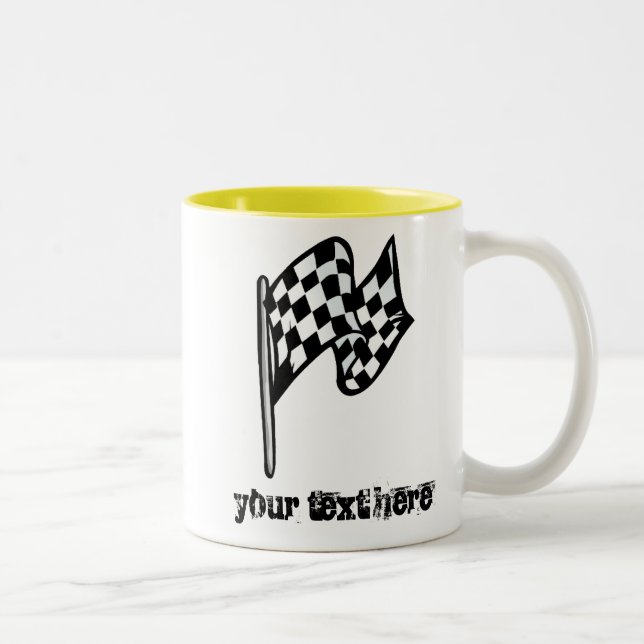 Chequered Flag; yellow Two-Tone Coffee Mug (Right)