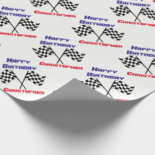 Chequered Flags Happy Birthday Personalised Gift Wrapping Paper