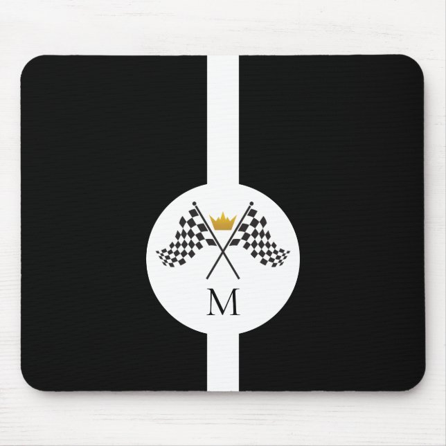 Chequered Flags Initial Monogram  Mouse Pad (Front)