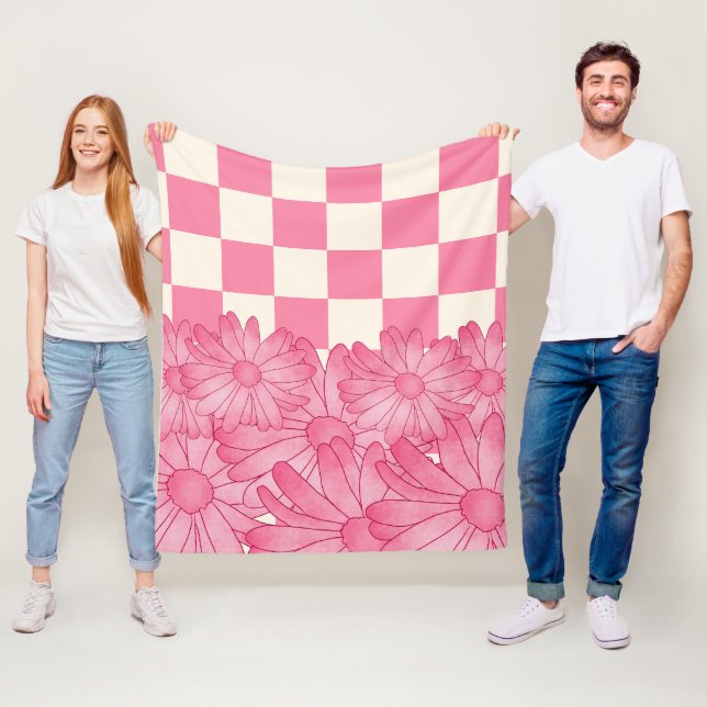 Chequered Flower Pattern Coquette Fleece Blanket (In Situ)