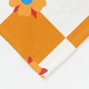 Chequered flowers orange and white fleece blanket