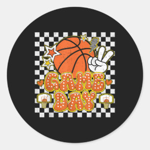 Chequered Game Day Cute Coquette Bow Basketball Wo Classic Round Sticker