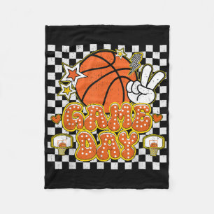 Chequered Game Day Cute Coquette Bow Basketball Wo Fleece Blanket