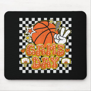 Chequered Game Day Cute Coquette Bow Basketball Wo Mouse Pad