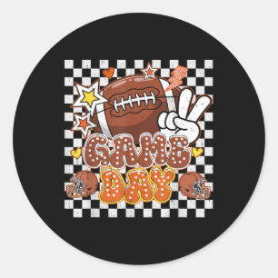 Chequered Game Day Cute Coquette Bow Football Wome Classic Round Sticker