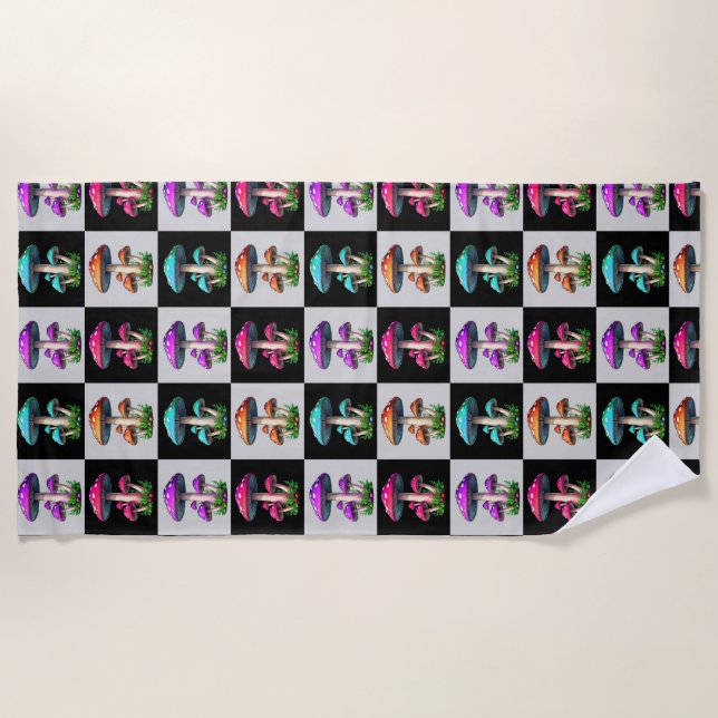 Chequered Geometric Mushroom Beach Towel (Front)