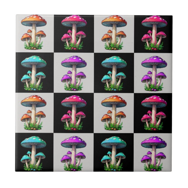 Chequered Geometric Mushroom Ceramic Tile (Front)
